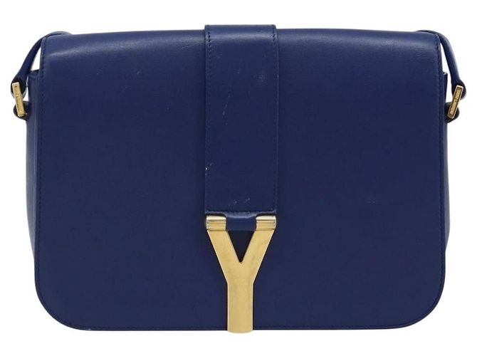 Sac à bandoulière Y Line en cuir bleu et or SAINT LAURENT 311214 Auth 172514V Doré - vue 13