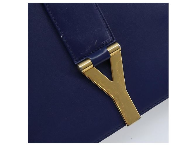Sac à bandoulière Y Line en cuir bleu et or SAINT LAURENT 311214 Auth 172514V Doré - vue 19