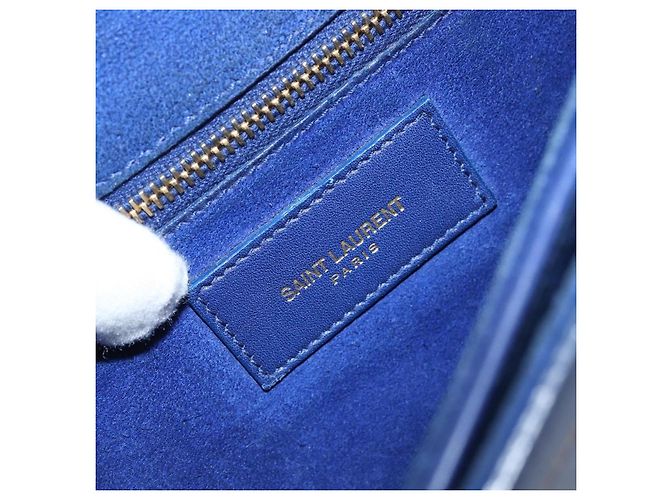 Sac à bandoulière Y Line en cuir bleu et or SAINT LAURENT 311214 Auth 172514V Doré - vue 21