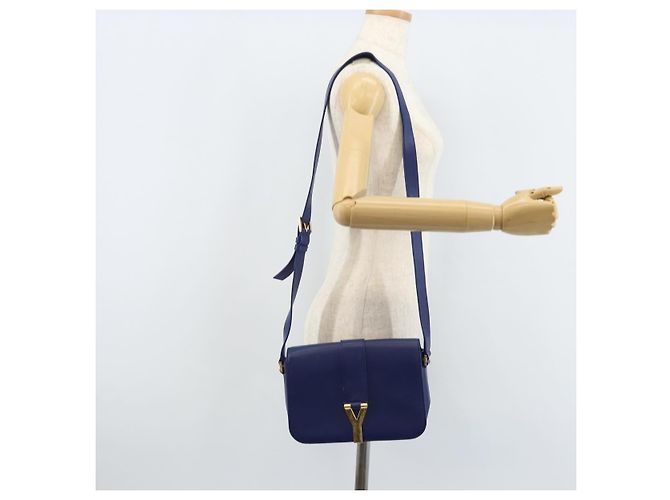 Sac à bandoulière Y Line en cuir bleu et or SAINT LAURENT 311214 Auth 172514V Doré - vue 27