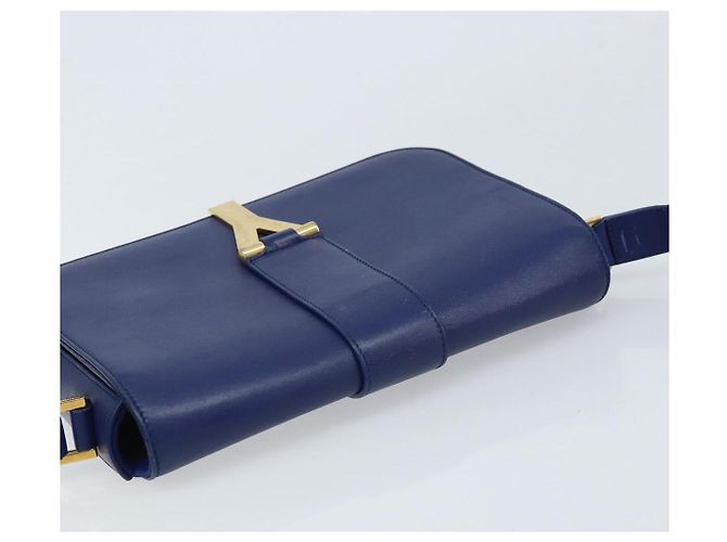 Sac à bandoulière Y Line en cuir bleu et or SAINT LAURENT 311214 Auth 172514V Doré - vue 6