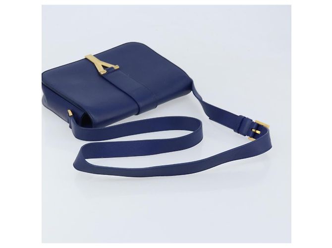 Sac à bandoulière Y Line en cuir bleu et or SAINT LAURENT 311214 Auth 172514V Doré - vue 7