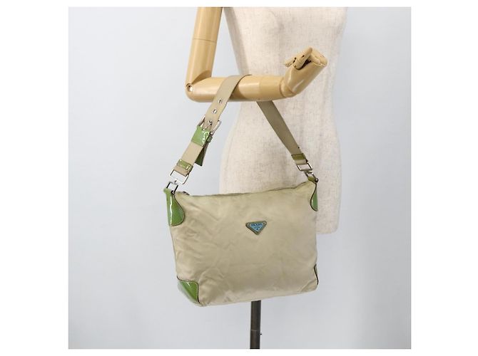 Borsa a Spalla PRADA Nylon Beige Verde Argento Autentica 173997 - vista 24