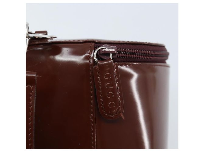 Borsa a mano GUCCI in pelle verniciata marrone argento Auth ep13600 - vista 19