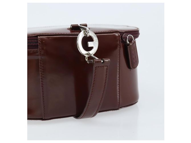 Borsa a mano GUCCI in pelle verniciata marrone argento Auth ep13600 - vista 7