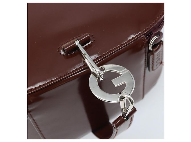 Borsa a mano GUCCI in pelle verniciata marrone argento Auth ep13600 - vista 8