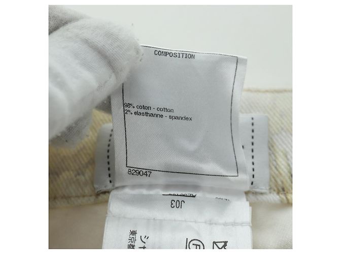 Pantalones de denim botánico CHANEL de algodón blanco CC Auth 158566M - vista 10
