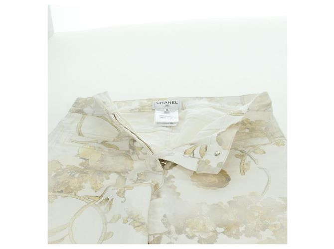Pantalones de denim botánico CHANEL de algodón blanco CC Auth 158566M - vista 8
