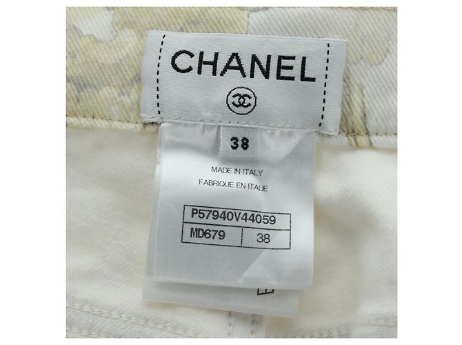 Pantalones de denim botánico CHANEL de algodón blanco CC Auth 158566M - vista 9
