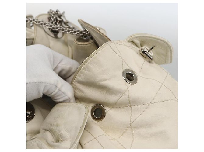 Borsa a spalla Canage Chain Christian Dior in pelle di agnello bianca e argento Auth 169703 Bianco - vista 10