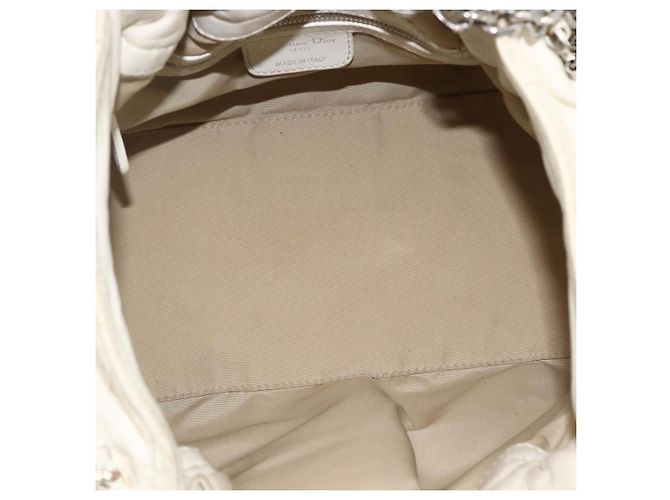 Borsa a spalla Canage Chain Christian Dior in pelle di agnello bianca e argento Auth 169703 Bianco - vista 11