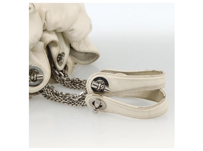 Borsa a spalla Canage Chain Christian Dior in pelle di agnello bianca e argento Auth 169703 Bianco - vista 14