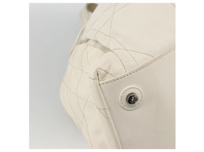 Borsa a spalla Canage Chain Christian Dior in pelle di agnello bianca e argento Auth 169703 Bianco - vista 15