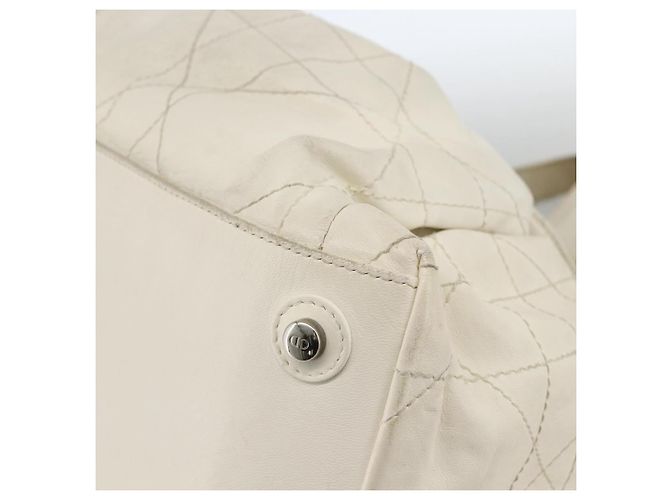 Borsa a spalla Canage Chain Christian Dior in pelle di agnello bianca e argento Auth 169703 Bianco - vista 16