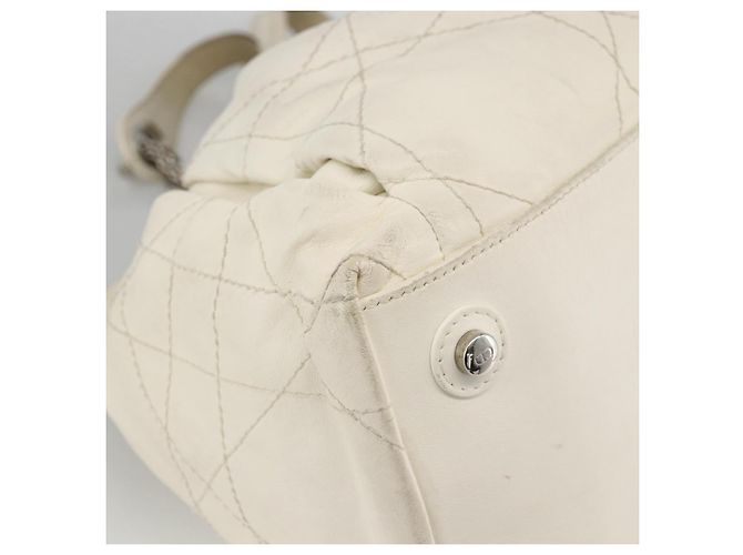 Borsa a spalla Canage Chain Christian Dior in pelle di agnello bianca e argento Auth 169703 Bianco - vista 17