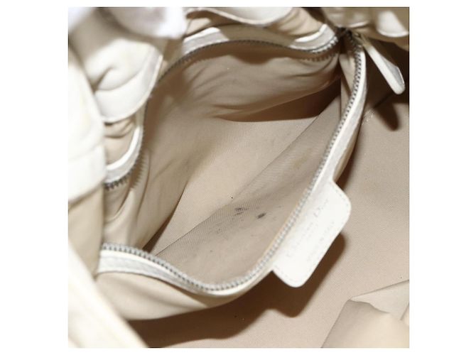 Borsa a spalla Canage Chain Christian Dior in pelle di agnello bianca e argento Auth 169703 Bianco - vista 21