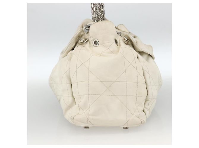 Borsa a spalla Canage Chain Christian Dior in pelle di agnello bianca e argento Auth 169703 Bianco - vista 3