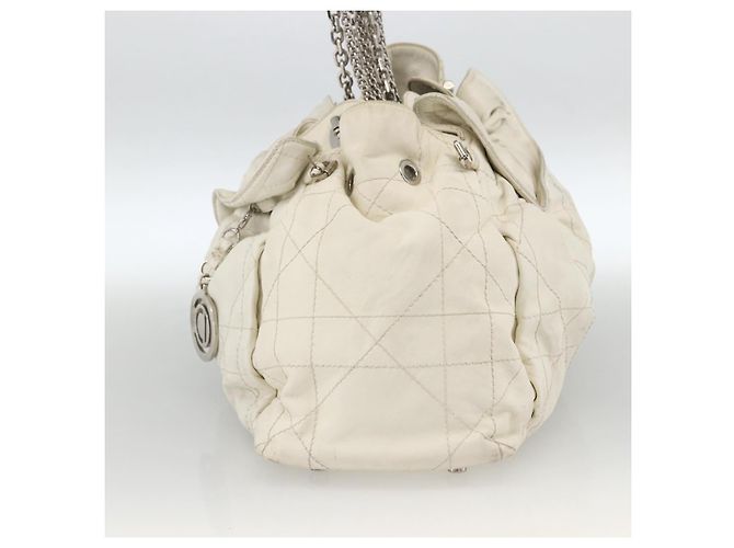 Borsa a spalla Canage Chain Christian Dior in pelle di agnello bianca e argento Auth 169703 Bianco - vista 4