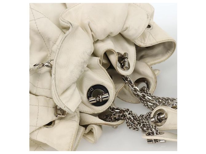 Borsa a spalla Canage Chain Christian Dior in pelle di agnello bianca e argento Auth 169703 Bianco - vista 6