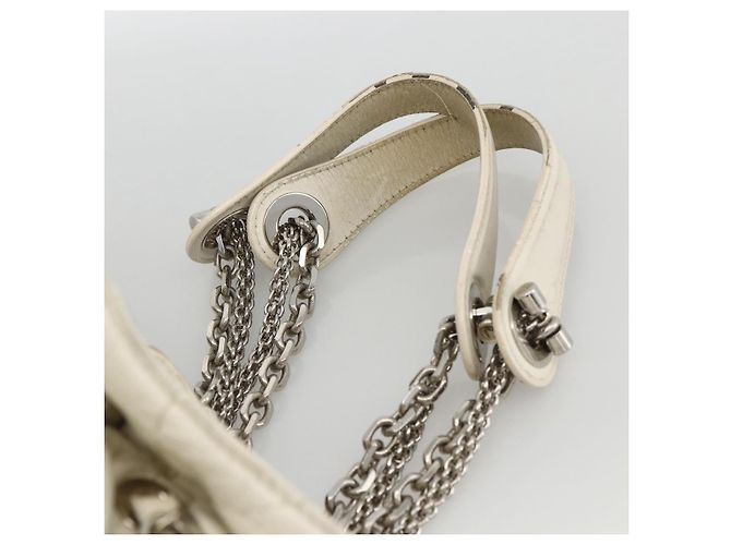 Borsa a spalla Canage Chain Christian Dior in pelle di agnello bianca e argento Auth 169703 Bianco - vista 7