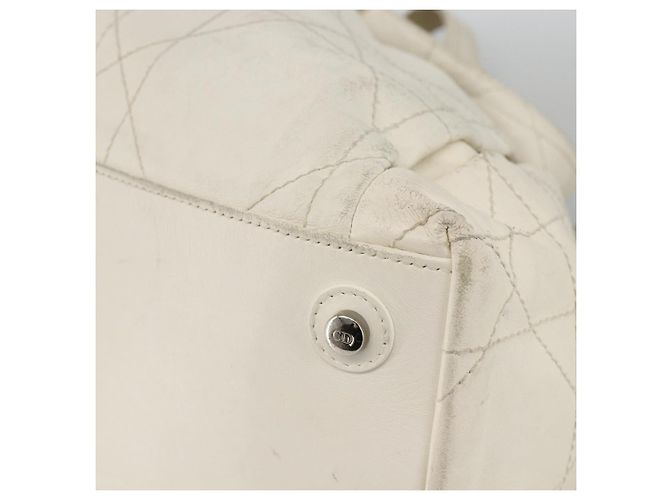 Borsa a spalla Canage Chain Christian Dior in pelle di agnello bianca e argento Auth 169703 Bianco - vista 8