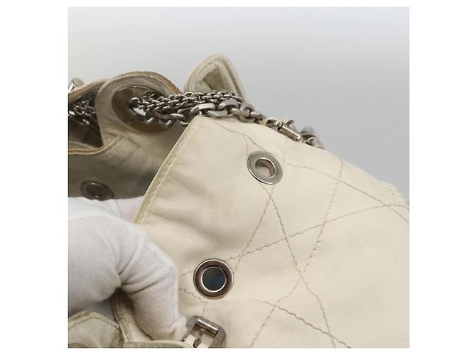 Borsa a spalla Canage Chain Christian Dior in pelle di agnello bianca e argento Auth 169703 Bianco - vista 9
