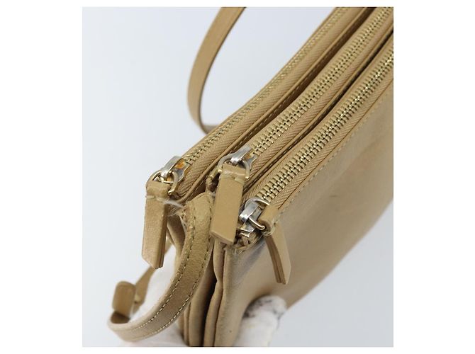 Céline Borsa a Spalla CELINE Trio in Pelle Beige Oro Auth BA10653 D'oro - vista 10