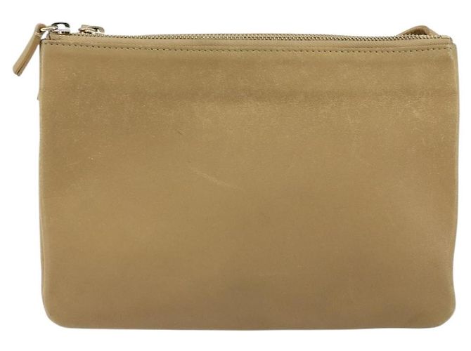 Céline Borsa a Spalla CELINE Trio in Pelle Beige Oro Auth BA10653 D'oro - vista 13