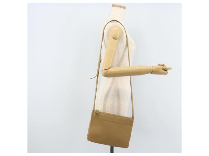 Céline Borsa a Spalla CELINE Trio in Pelle Beige Oro Auth BA10653 D'oro - vista 23