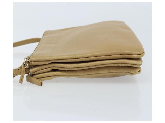 Céline Borsa a Spalla CELINE Trio in Pelle Beige Oro Auth BA10653 D'oro - vista 4