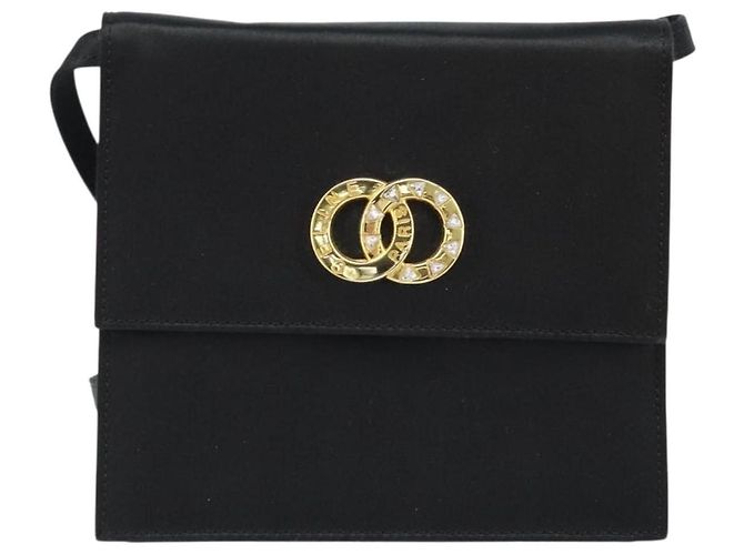 Céline Borsa a Spalla Circle CELINE Satin Nero Oro Auth 172397V D'oro - vista 13