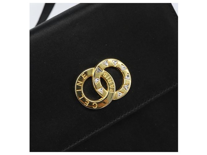 Céline Borsa a Spalla Circle CELINE Satin Nero Oro Auth 172397V D'oro - vista 17