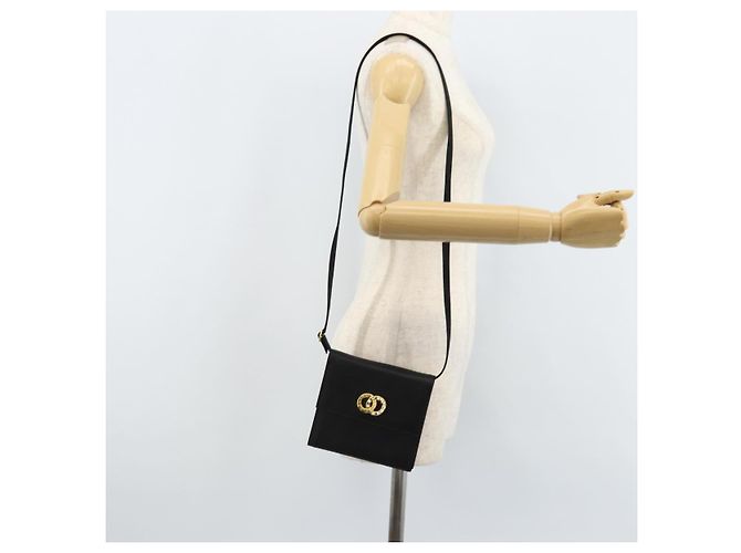 Céline Borsa a Spalla Circle CELINE Satin Nero Oro Auth 172397V D'oro - vista 22