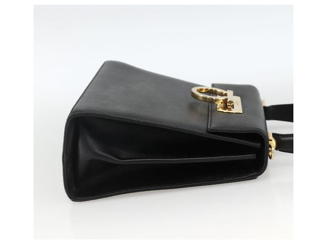 Borsa a mano in pelle nera e oro Gancini di Salvatore Ferragamo Auth ka2959 Nero D'oro - vista 4