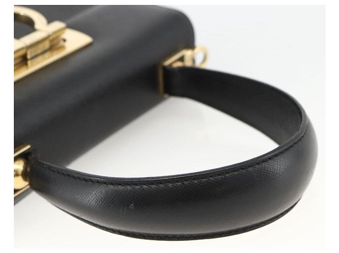 Borsa a mano in pelle nera e oro Gancini di Salvatore Ferragamo Auth ka2959 Nero D'oro - vista 7