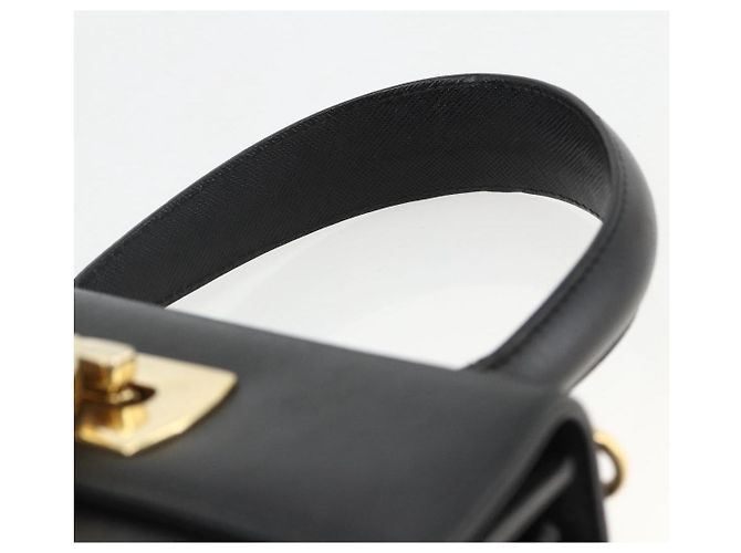 Borsa a mano in pelle nera e oro Gancini di Salvatore Ferragamo Auth ka2959 Nero D'oro - vista 8