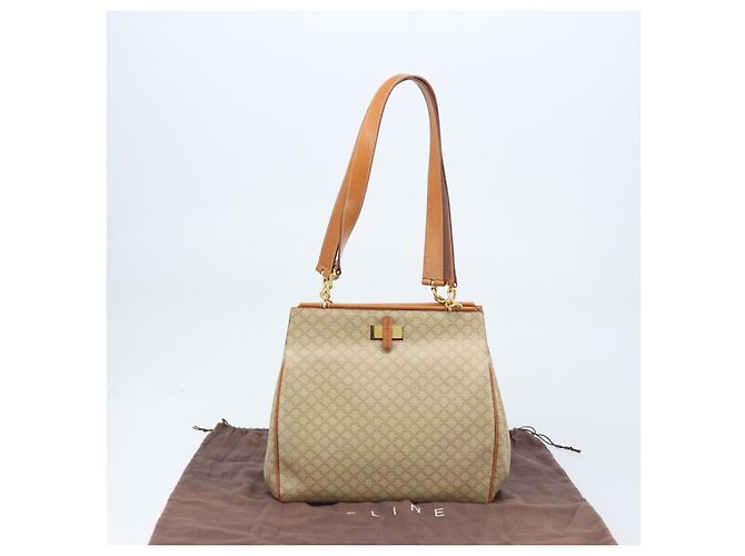 Céline CELINE Macadam Canvas Tote Bag PVC Beige Gold Auth ARZ058V Golden - Ansicht 12