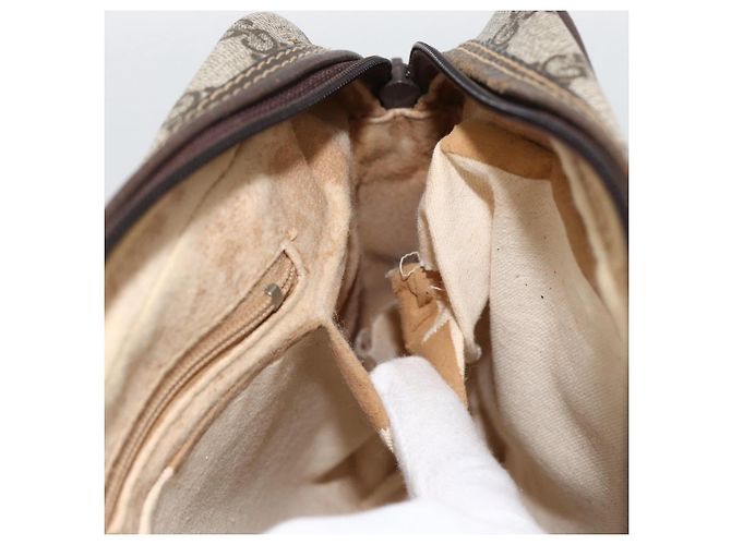 Sac à main Gucci GG Supreme Web Sherry Line PVC Beige Or 010 378 Auth ka3033 Doré - vue 10
