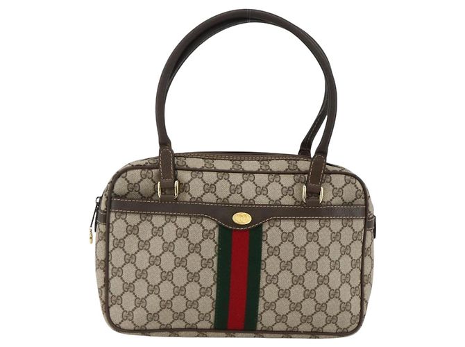 Sac à main Gucci GG Supreme Web Sherry Line PVC Beige Or 010 378 Auth ka3033 Doré - vue 13
