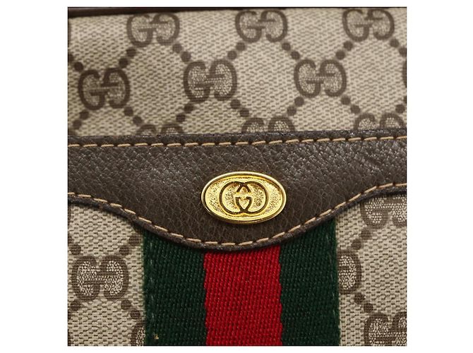 Sac à main Gucci GG Supreme Web Sherry Line PVC Beige Or 010 378 Auth ka3033 Doré - vue 19