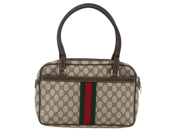 Sac à main Gucci GG Supreme Web Sherry Line PVC Beige Or 010 378 Auth ka3033 Doré - vue 2