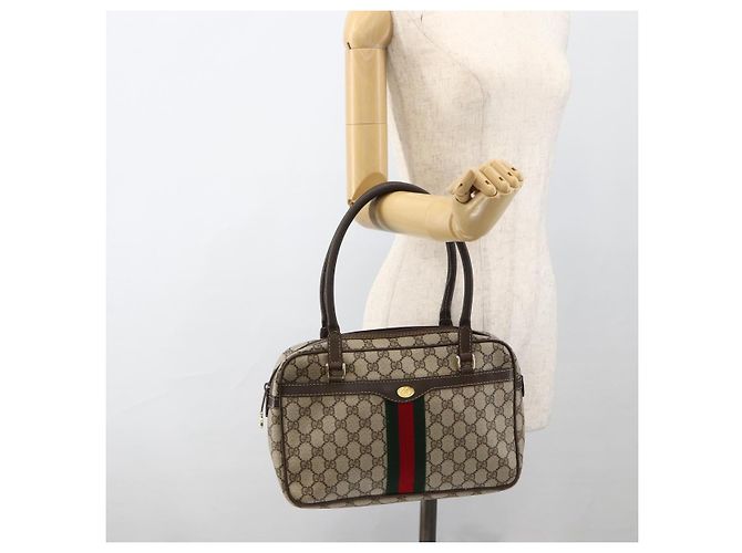 Sac à main Gucci GG Supreme Web Sherry Line PVC Beige Or 010 378 Auth ka3033 Doré - vue 26