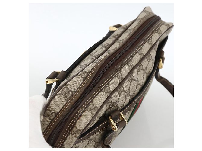 Sac à main Gucci GG Supreme Web Sherry Line PVC Beige Or 010 378 Auth ka3033 Doré - vue 6