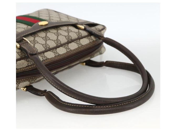 Sac à main Gucci GG Supreme Web Sherry Line PVC Beige Or 010 378 Auth ka3033 Doré - vue 7