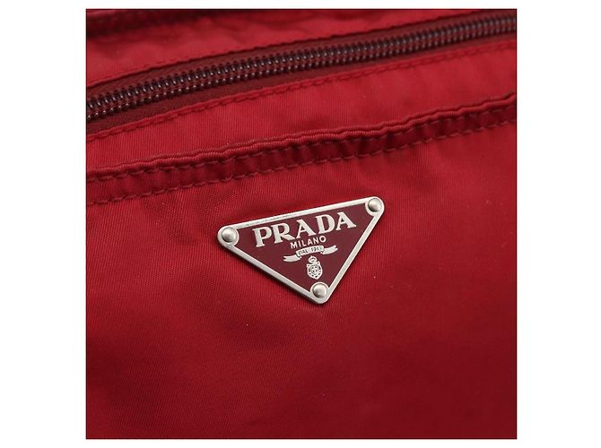 Borsa Tote Prada in Nylon Rosso Argento Auth gh1824 - vista 17
