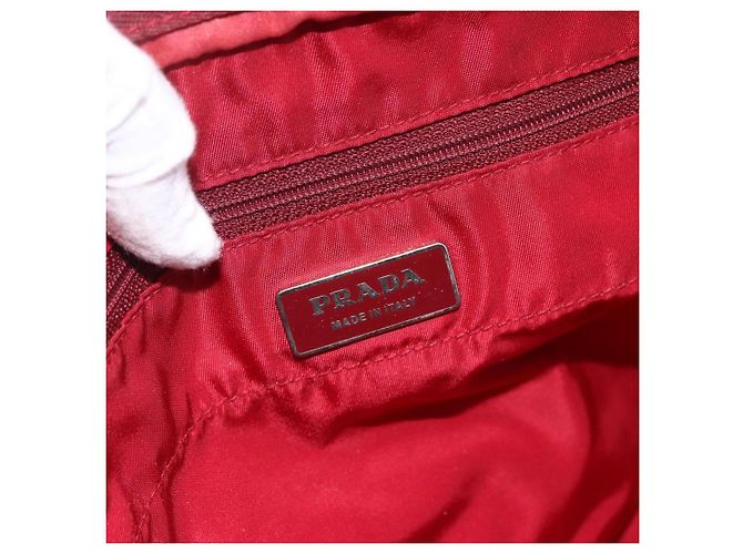 Borsa Tote Prada in Nylon Rosso Argento Auth gh1824 - vista 18