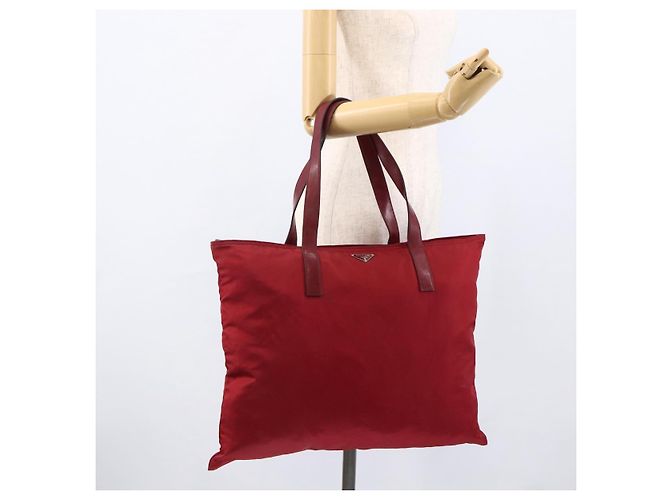 Borsa Tote Prada in Nylon Rosso Argento Auth gh1824 - vista 23