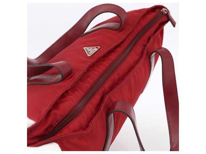Borsa Tote Prada in Nylon Rosso Argento Auth gh1824 - vista 6
