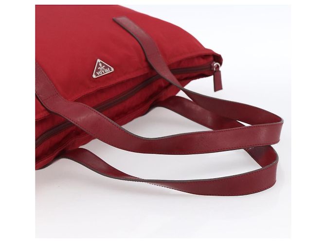 Borsa Tote Prada in Nylon Rosso Argento Auth gh1824 - vista 7