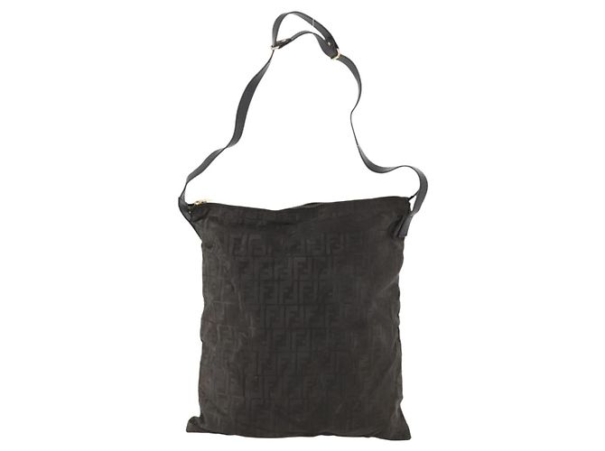 Borsa a Spalla in Tela Zucca FENDI Nero Oro Auth ep13431 D'oro - vista 13